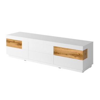 Petits Meubles Mueble tv 6 cajones 206 cm paneles de aglomerado blanco y madera
