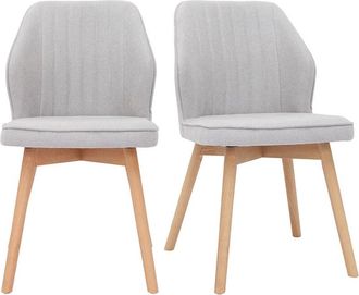 Miliboo Miliboo - Set De 2 Sillas De Dise&ntilde;o De Tela Efecto Aterciopelado Gris Y Madera Clara Maciza Fanette