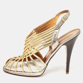 Roberto Cavalli Metallic Leather Strappy Sandals