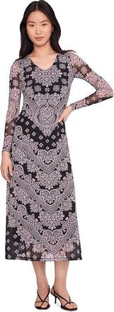 Johnny Was Long Sleeve V-Neck Mesh Midi Dress Womens Dress Tularose : 2XL, Polyester/Spandex