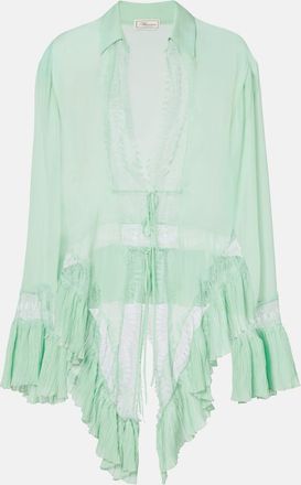Blumarine Lace-trimmed sheer georgette shirt