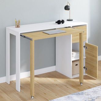 IDMarket Scrivania allungabile ron con colonna portacassetti e armadio bianco e legno