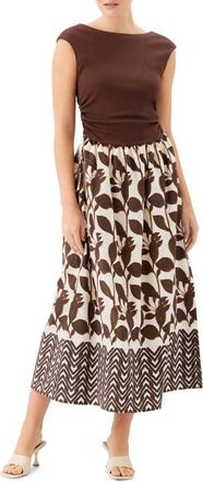 Fifteen Twenty Carina Contrast Midi Dress in Brown W/Cream at Nordstrom, Size X-Small