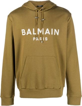 Balmain Groene Bedrukte Hoodie Casual Sweater - Heren - Hoodies - Groen - 2XL - Katoen - Hoodies & sweatvesten