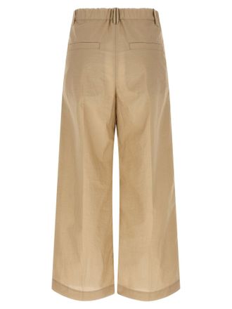 Brunello Cucinelli Techno Cotton Poplin A-Line Trousers - Beige