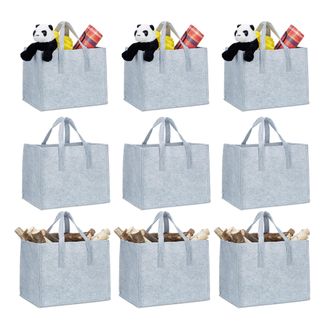 Relaxdays 9x Bolsas Para Le&ntilde;a Con Asas Xl, Fieltro, 34.5x43x36.5 Cm, Color Gris