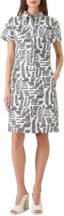 Akris Dance Movements Print Linen Shirtdress in Ecru-Black at Nordstrom, Size 10