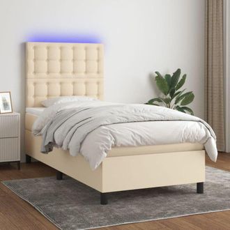 vidaXL Vidaxl - Cama Box Spring Colch&oacute;n Y Luces Led Tela Crema 80x200 Cm