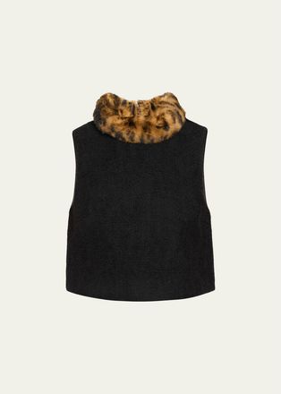 Cara Cara Gina Faux Fur-Collar Tweed Boucle Top