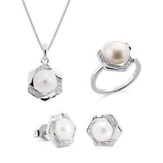 Orphelia Aliva WoMens 925 Sterling Silver Set: Necklace + Earrings + Ring - SET-7469 - Size O 1/2