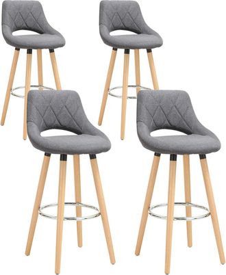 Woltu Woltu - 4x Taburetes De Bar Con Respaldo Sillas De Cocina Juego De 4 Taburetes Altos Cocina Marco De Madera Maciza Lino Silla De Dise&ntilde;o Madera Gris Os