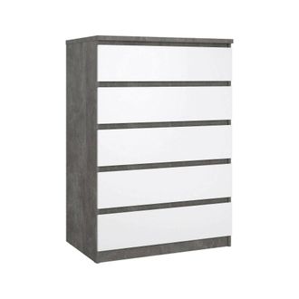 Dmora Dmora - Cajonera Ansel, C&oacute;moda Multiusos, C&oacute;moda De Dormitorio, Gabinete Con Cajones, 77x50 H111 Cm, Cemento Y Blanco Brillante