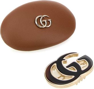Gucci Womens Multicolor Leather And Metal Hair Clips Set Camelebony Cappelli E Fasce Per Capelli Hat