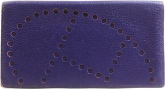 Herm&egrave;s Purple Leather Long Wallet (Bi-Fold) (Pre-Owned)