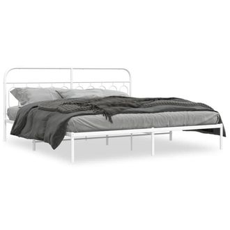 Berkfield Home Metal Bed Frame without Mattress with Headboard White 200x200cm | Size: 200x200 cm