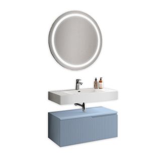 Aquadesign Mueble de ba&ntilde;o 3 piezas en mdf blanco brillo/azul tiffany