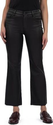 Kut from the Kloth Kelsey Coated High Waist Raw Hem Kick Flare Jeans in Black at Nordstrom Rack, Size 12