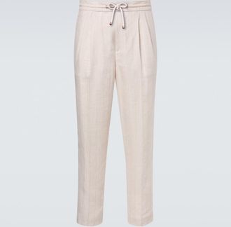 Brunello Cucinelli Pantalones rectos de lino y algod&oacute;n a rayas