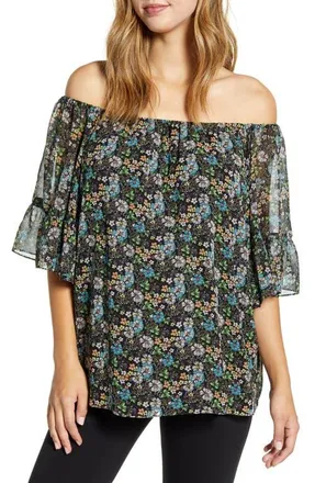 Maternal America Off the Shoulder Maternity Blouse in Tea Garden at Nordstrom, Size X-Small