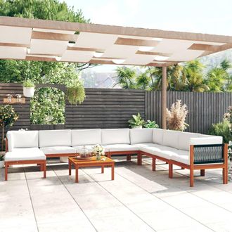 vidaXL Conjunto De Jard&iacute;n De 9 Piezas Con Cojines, Madera Color Crema, Acacia Y Cuerda Vidaxl