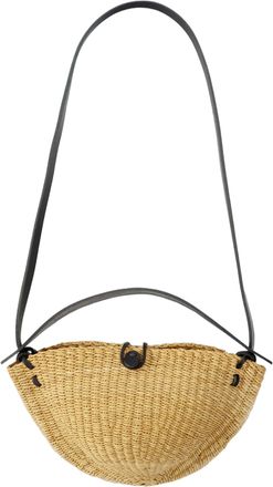 In&egrave;s Bressand Medium Walnut Shoulder Bag with Leather Buckle Closure