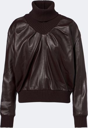 Victoria Beckham Top a collo alto in pelle e maglia a coste