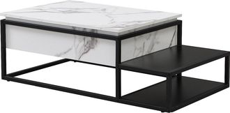 Vente-Unique Mesa de centro con tapa elevable de MDF y metal - Efecto m&aacute;rmol blanco y negro - LUTESA