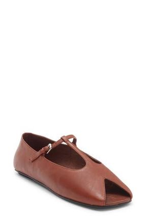 Jeffrey Campbell Keeneland T-Strap Peep Toe Flat in Cognac at Nordstrom Rack, Size 7.5
