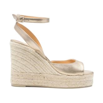 Castaner Schoenen, Dames, Geel, 41 EU, Gouden sleehak sandalen met enkelband