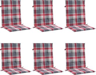 vidaXL Vidaxl - Cojín silla de jardín respaldo bajo 6 uds tela a cuadros rojo