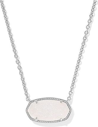 Kendra Scott Elisa Statement Short Pendant Womens Necklace Womens Necklace Silver Iridescent Drusy, Brass/Rhodium-Plated