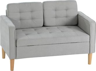 OEM Sof&aacute; De 2 Plazas Con Espacio De Almacenamiento Patas De Madera Respaldo Capiton&eacute; 117x62x78 Cm Gris Claro