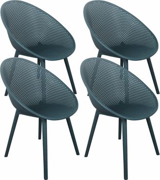 Oviala Juego de 4 sillas de terraza de plástico azul verdoso