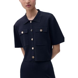 Mango Short Sleeve Cardigan in Navy at Nordstrom, Size Small