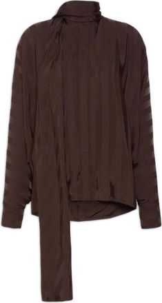 Sportmax Gestrikte blouse met strikdetail - Dames - Blouses - Bruin - XS - Satijn - Overhemden