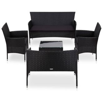 vidaXL Set Muebles De Jard&iacute;n 5 Piezas Y Cojines Rat&aacute;n Sint&eacute;tico Negro Vidaxl