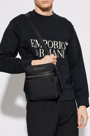 Emporio Armani Shoulder Bag With Logo-shaped Appliqu&eacute;, Mens, Black