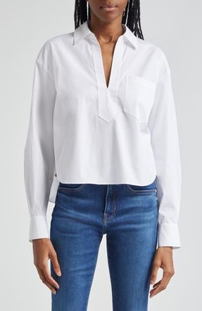 Veronica Beard Khai High-Low Cotton Blend Popover Shirt in White at Nordstrom, Size 2