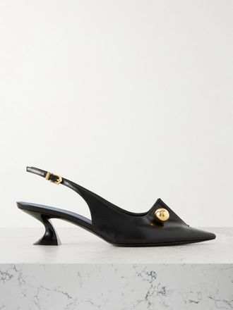 Lanvin D&eacute;collet&eacute; Slingback In Pelle Lucida Con Decorazioni Piercing - Nero