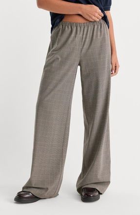 Good American The Pull On Plaid Wide Leg Trousers in Mini Plaid at Nordstrom, Size X-Large