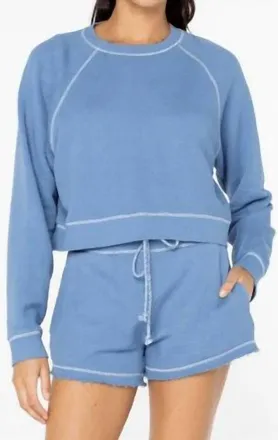 Roxy Golden Hour Crew Neck Top In Captains Blue Solid