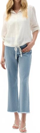 Joseph Ribkoff Striped Flared Crop Denim Jeans In Blue/white