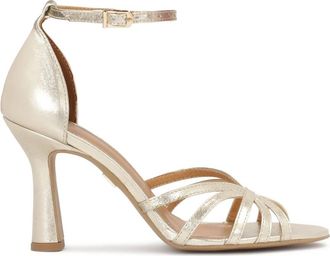 Kazar Gouden sandalen met een stabiele hak - Dames - Sandalen met hakken - Geel - 36 EU - Leer - Schoenen
