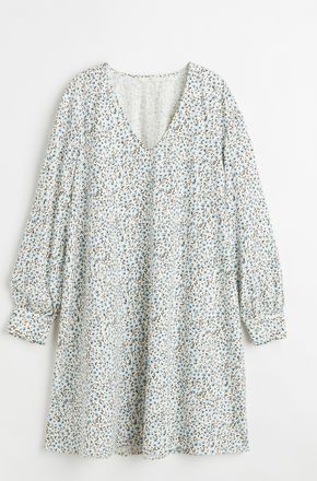 H&M Kleid mit V-Ausschnitt - Weiss/Gebl&uuml;mt