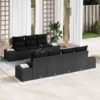 vidaXL Conjunto De Sof&aacute; De Jard&iacute;n 8 Pcs Negro Polirat&aacute;n Vidaxl