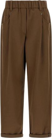 Brunello Cucinelli Baggy Pull-On Broeken - Dames - Wijde Broeken - Bruin - S - Katoen - Broeken