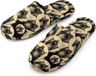 Generic Skull And Moon Mens Flannel Slipper Soft Comfy House Shoes Non Slip Winter Warm Indoor Outdoor Slippers