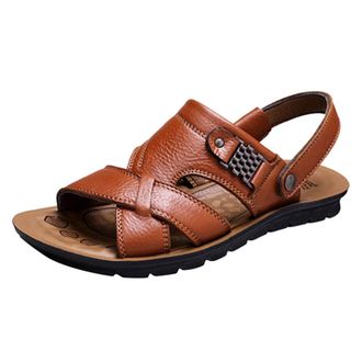 Generic YIzdegg Sandals Mens Comfortable Outdoor Sandals Soft Leather Summer Shoes Non-Slip Sandals Open Toe Slippers Arch Support Slippers Casual Shoes Sling