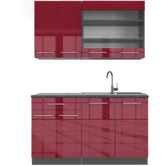 Vicco Cucina completa Fame-Line, Bordeaux lucido/antracite, 140 cm senza piano di lavoro