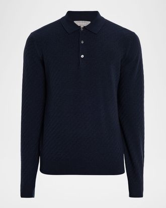 Neiman Marcus Mens Wool and Cashmere Zigzag Knit Polo Sweater